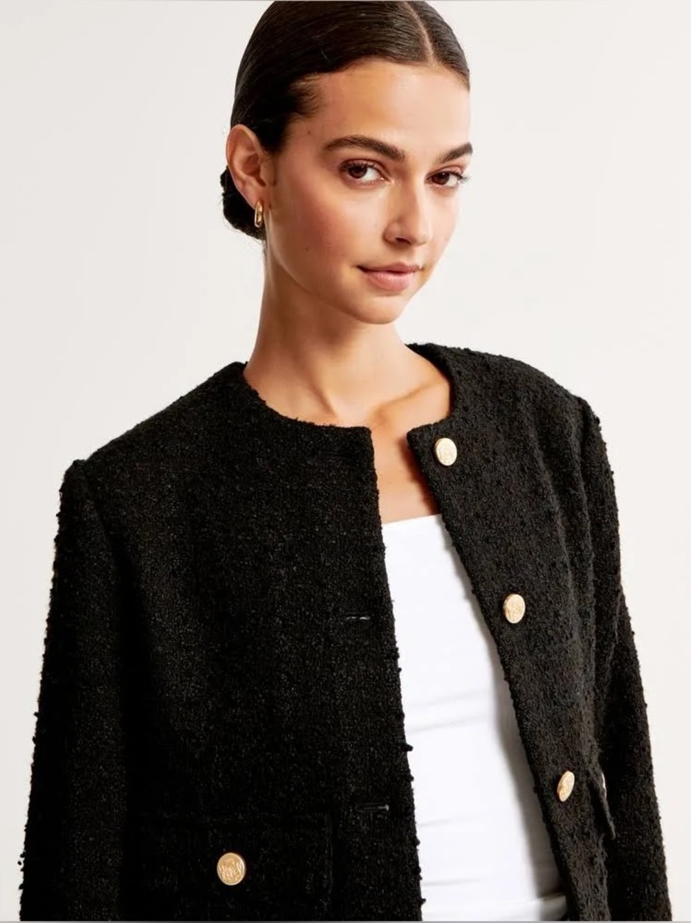 Abercrombie & Fitch Black Cropped Jacket with Gold Buttons - Picture 2 of 16